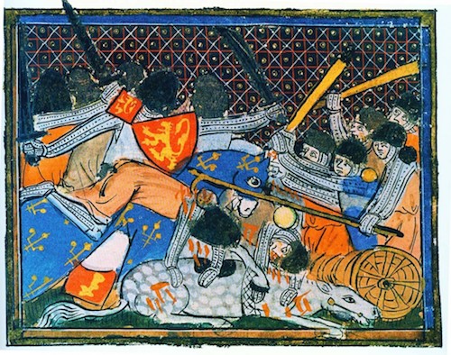 Bataille de Courtrai le 11 juillet 1302; gravure flamande du XIVe siècle